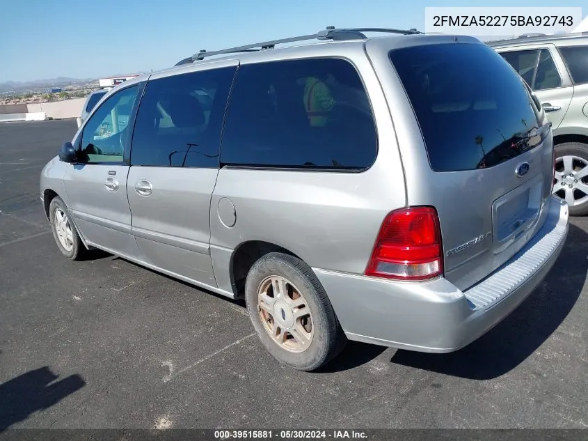 2005 Ford Freestar Sel VIN: 2FMZA52275BA92743 Lot: 39515881