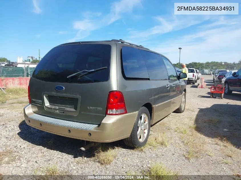 2005 Ford Freestar Limited VIN: 2FMDA58225BA34931 Lot: 40265058