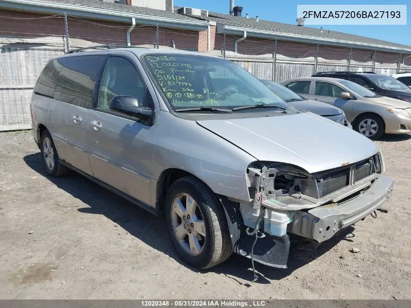 2006 Ford Freestar Sport VIN: 2FMZA57206BA27193 Lot: 12020348