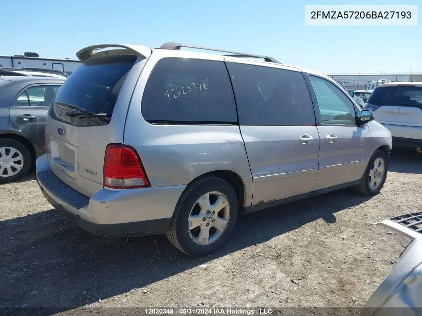 2006 Ford Freestar Sport VIN: 2FMZA57206BA27193 Lot: 12020348