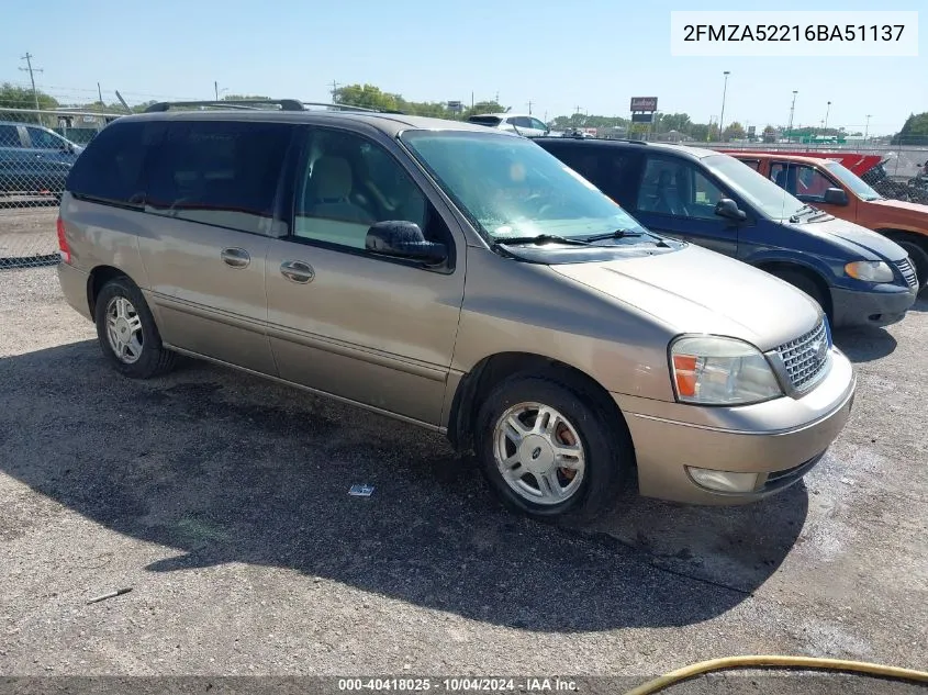 2006 Ford Freestar Sel VIN: 2FMZA52216BA51137 Lot: 40418025