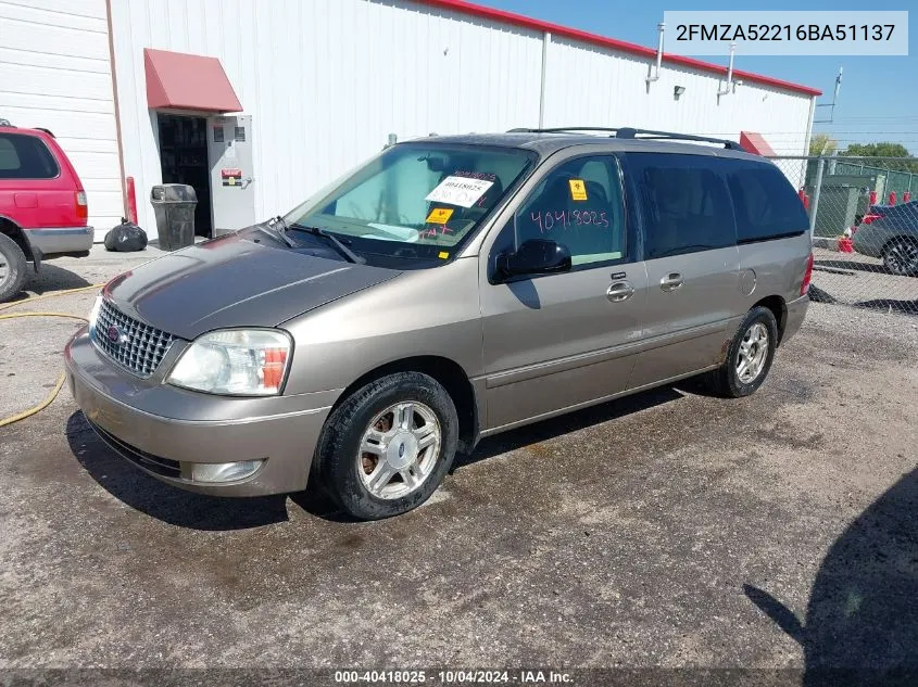 2006 Ford Freestar Sel VIN: 2FMZA52216BA51137 Lot: 40418025