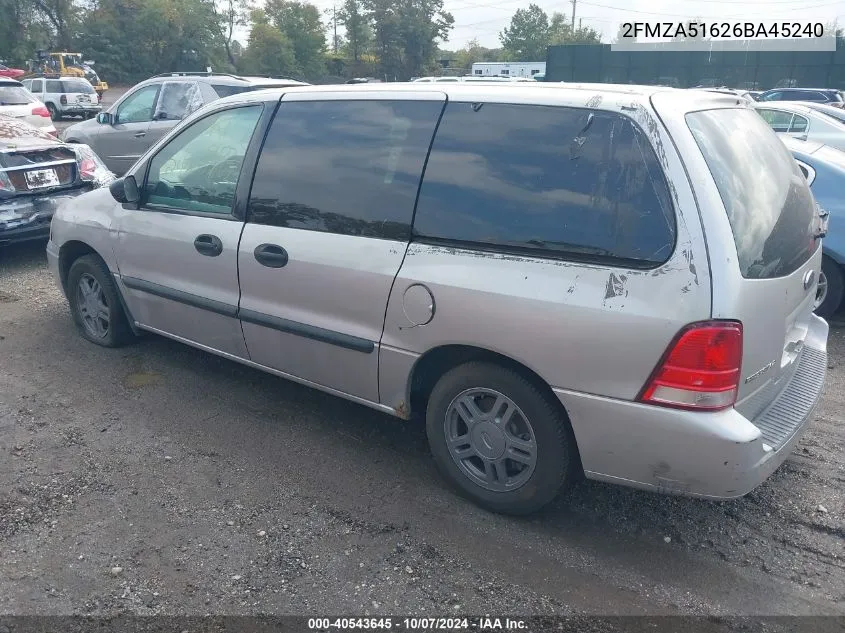 2006 Ford Freestar Se VIN: 2FMZA51626BA45240 Lot: 40543645