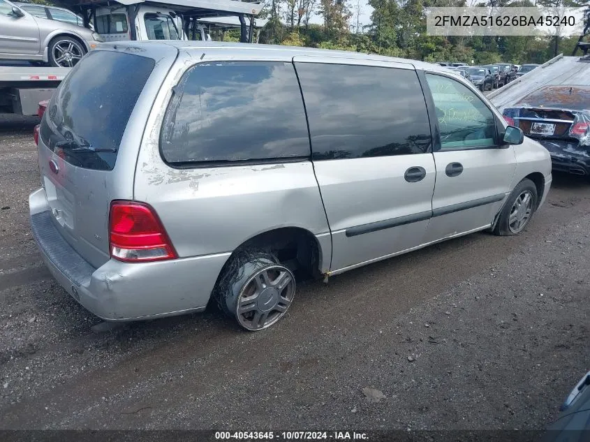 2006 Ford Freestar Se VIN: 2FMZA51626BA45240 Lot: 40543645