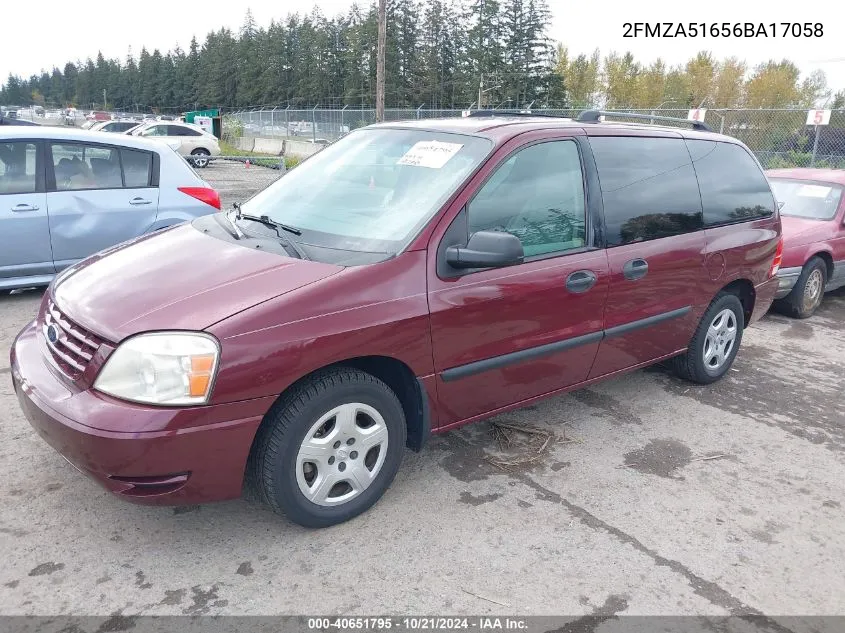 2006 Ford Freestar Se VIN: 2FMZA51656BA17058 Lot: 40651795