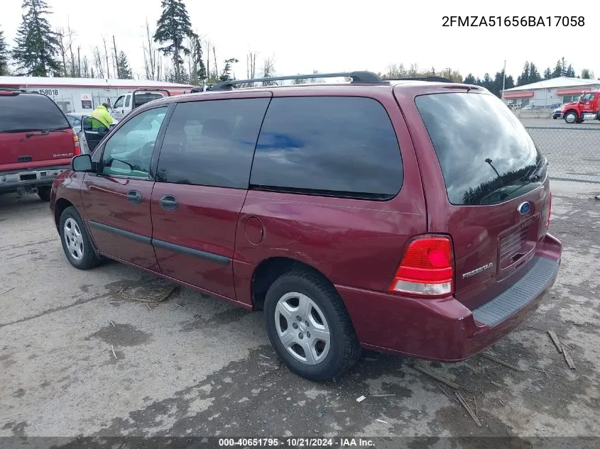 2006 Ford Freestar Se VIN: 2FMZA51656BA17058 Lot: 40651795