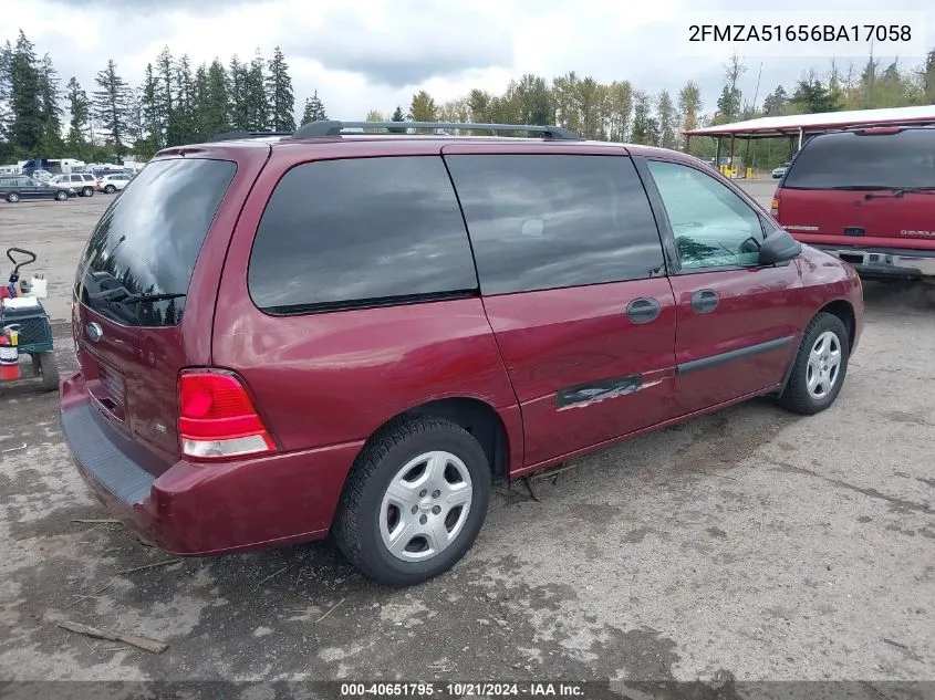 2006 Ford Freestar Se VIN: 2FMZA51656BA17058 Lot: 40651795