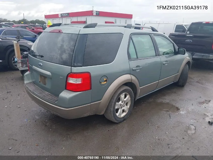 2005 Ford Freestyle Sel VIN: 1FMZK02115GA39178 Lot: 40765190