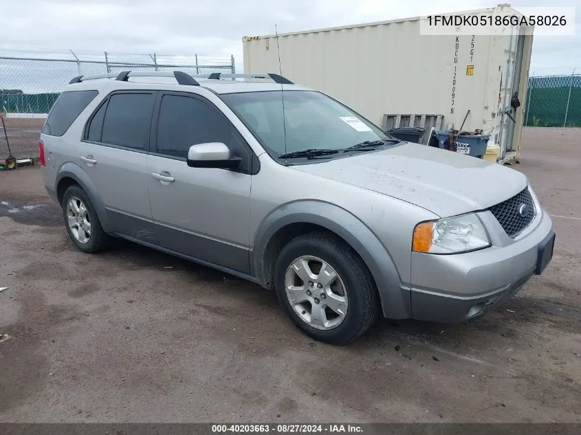 2006 Ford Freestyle Sel VIN: 1FMDK05186GA58026 Lot: 40203663