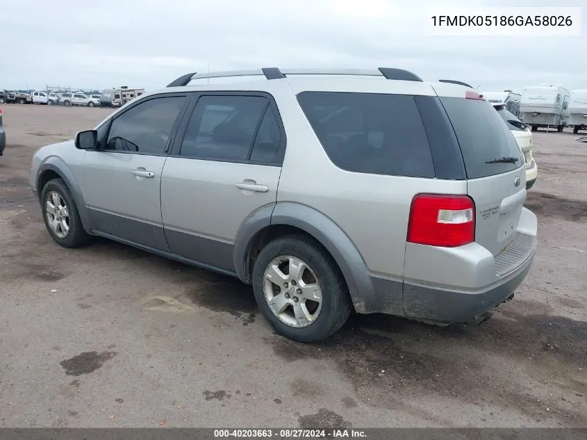 2006 Ford Freestyle Sel VIN: 1FMDK05186GA58026 Lot: 40203663