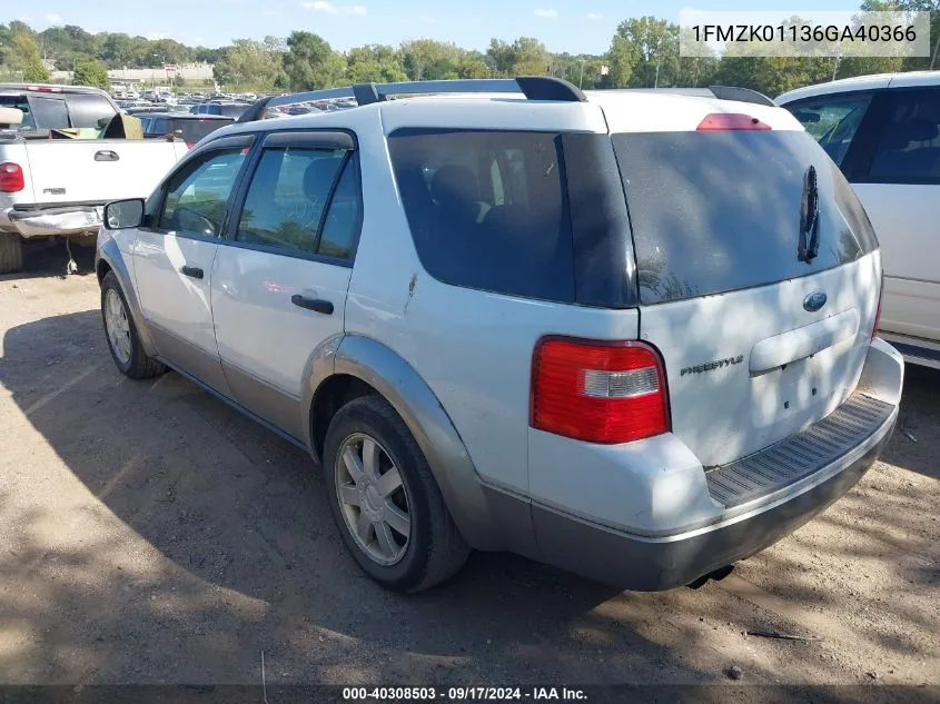 2006 Ford Freestyle Se VIN: 1FMZK01136GA40366 Lot: 40308503