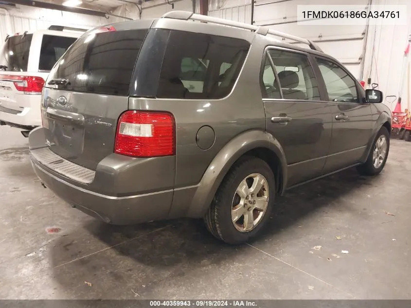 2006 Ford Freestyle Limited VIN: 1FMDK06186GA34761 Lot: 40359943