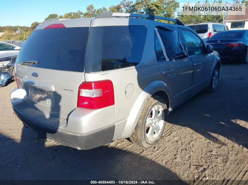 2006 Ford Freestyle Limited VIN: 1FMDK06106GA34365 Lot: 40584493