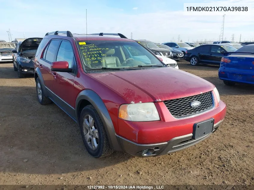 2007 Ford Freestyle Sel VIN: 1FMDK021X7GA39838 Lot: 12127992