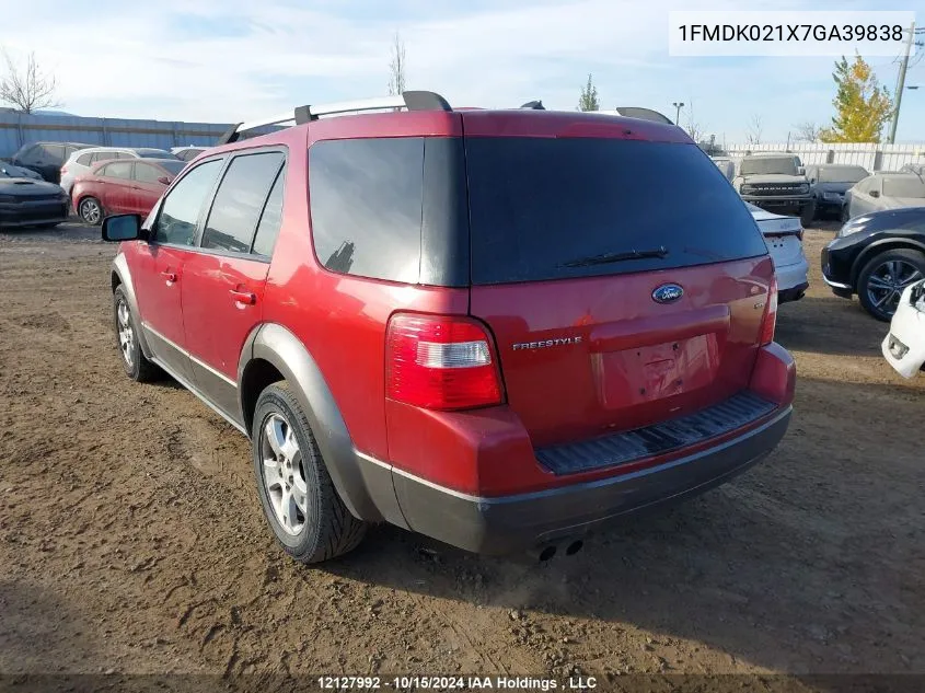 2007 Ford Freestyle Sel VIN: 1FMDK021X7GA39838 Lot: 12127992