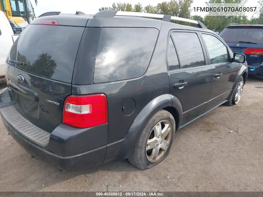 2007 Ford Freestyle Limited VIN: 1FMDK06107GA08057 Lot: 40305612