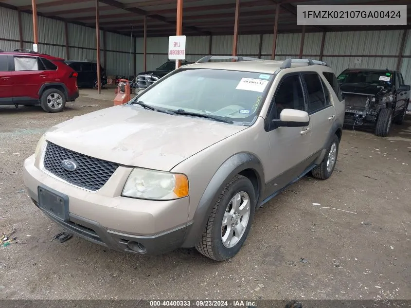 2007 Ford Freestyle Sel VIN: 1FMZK02107GA00424 Lot: 40400333