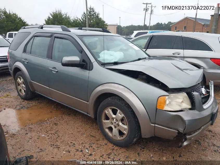 2007 Ford Freestyle Sel VIN: 1FMDK02137GA22072 Lot: 40416159