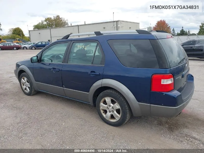 2007 Ford Freestyle Sel VIN: 1FMDK051X7GA34831 Lot: 40604495