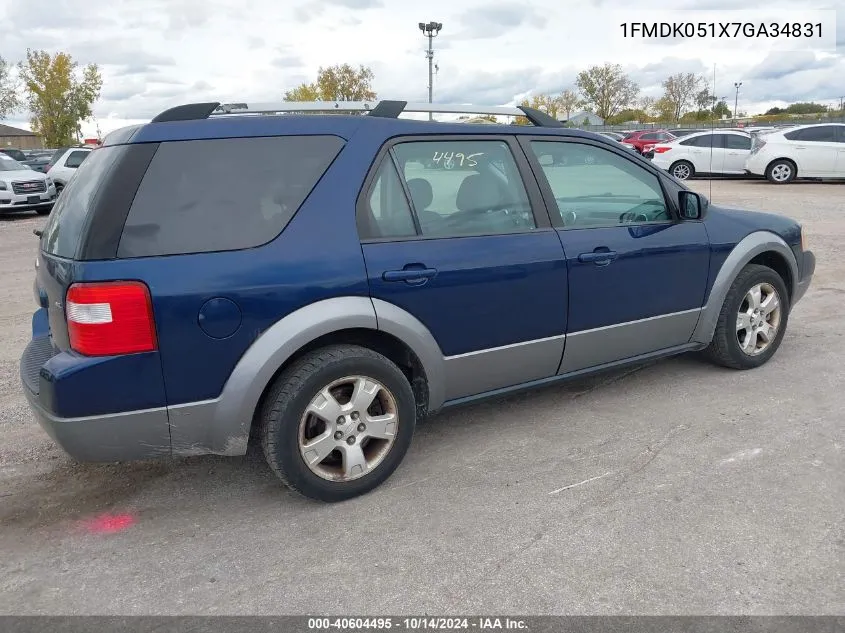 2007 Ford Freestyle Sel VIN: 1FMDK051X7GA34831 Lot: 40604495