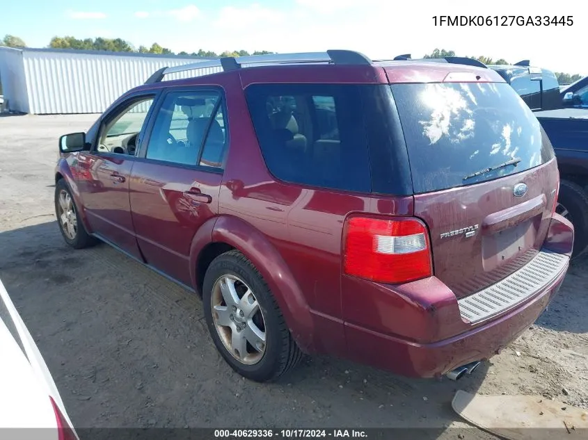 2007 Ford Freestyle Limited VIN: 1FMDK06127GA33445 Lot: 40629336