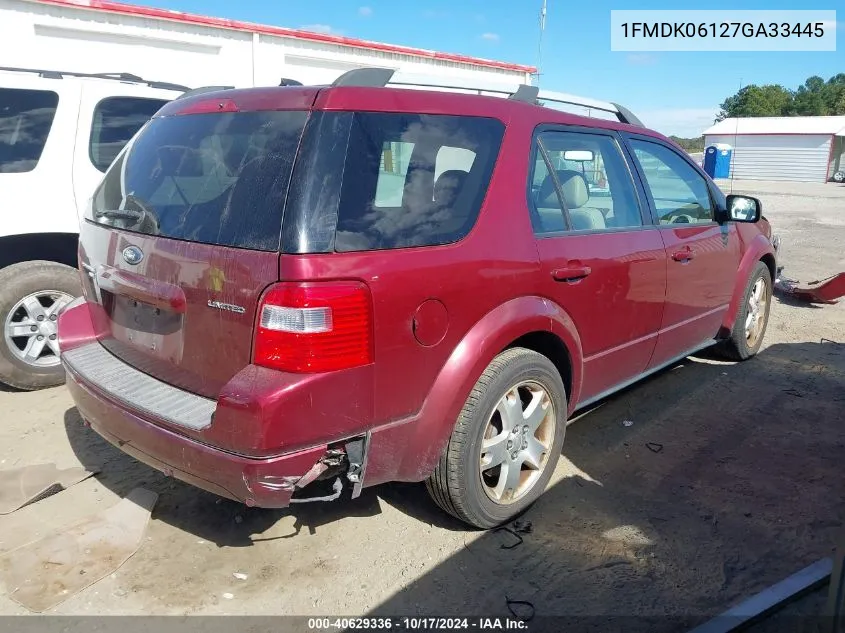 2007 Ford Freestyle Limited VIN: 1FMDK06127GA33445 Lot: 40629336