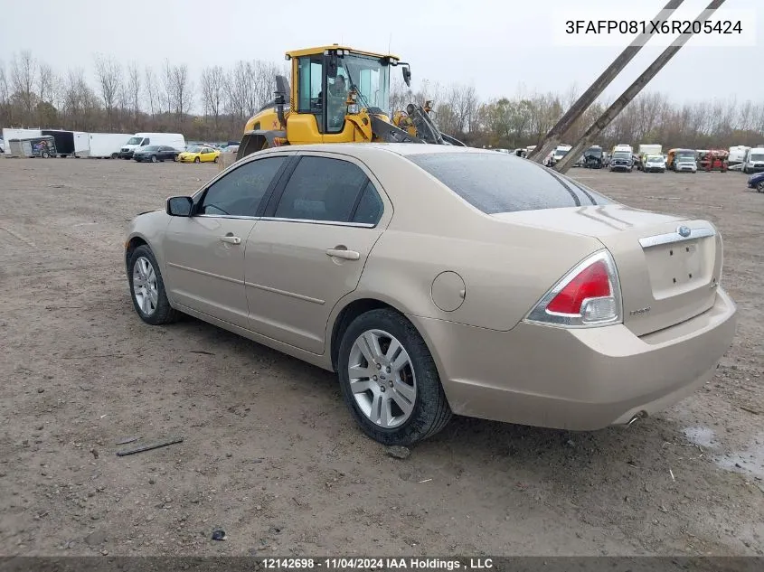 2006 Ford Fusion VIN: 3FAFP081X6R205424 Lot: 12142698