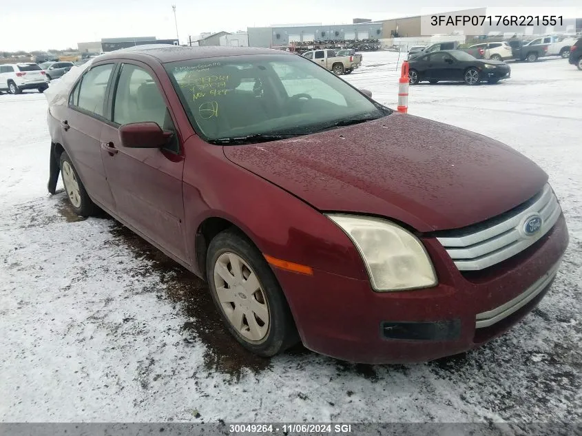 2006 Ford Fusion Se VIN: 3FAFP07176R221551 Lot: 30049264