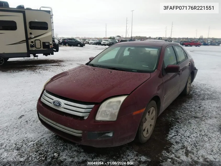 2006 Ford Fusion Se VIN: 3FAFP07176R221551 Lot: 30049264