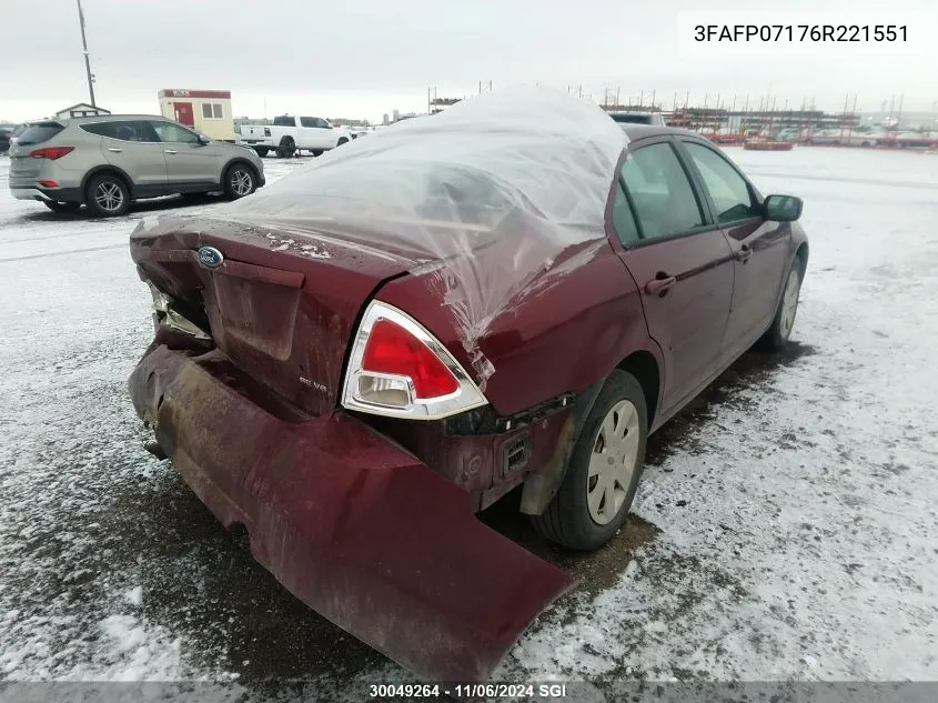 2006 Ford Fusion Se VIN: 3FAFP07176R221551 Lot: 30049264