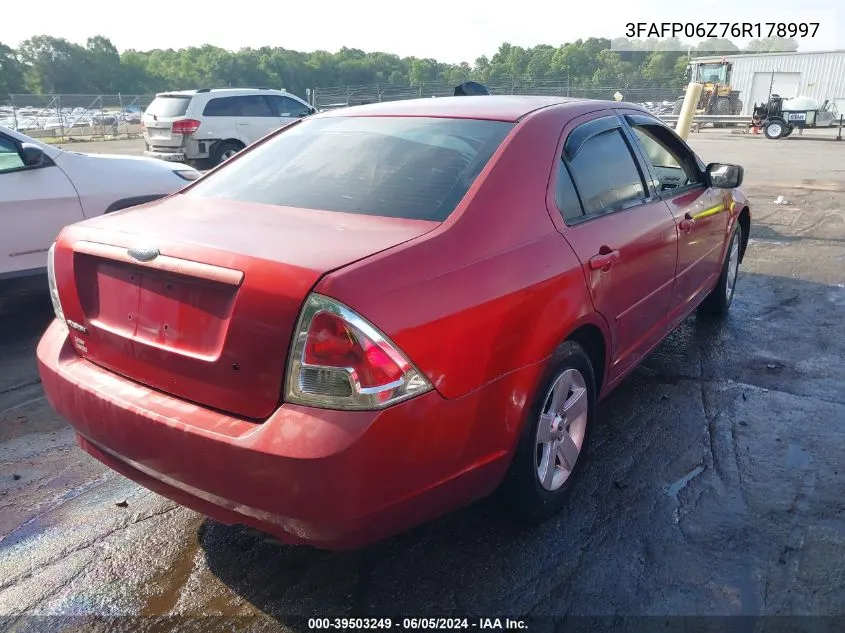 2006 Ford Fusion S VIN: 3FAFP06Z76R178997 Lot: 39503249