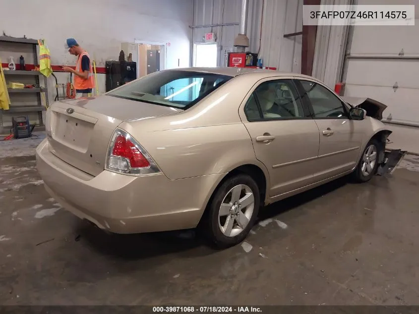 2006 Ford Fusion Se VIN: 3FAFP07Z46R114575 Lot: 39871068