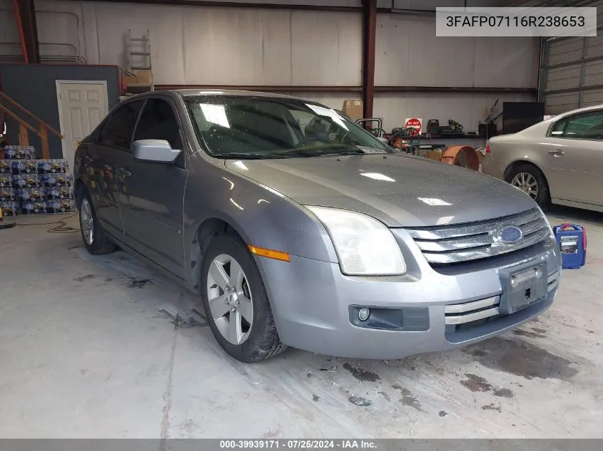 2006 Ford Fusion Se VIN: 3FAFP07116R238653 Lot: 39939171