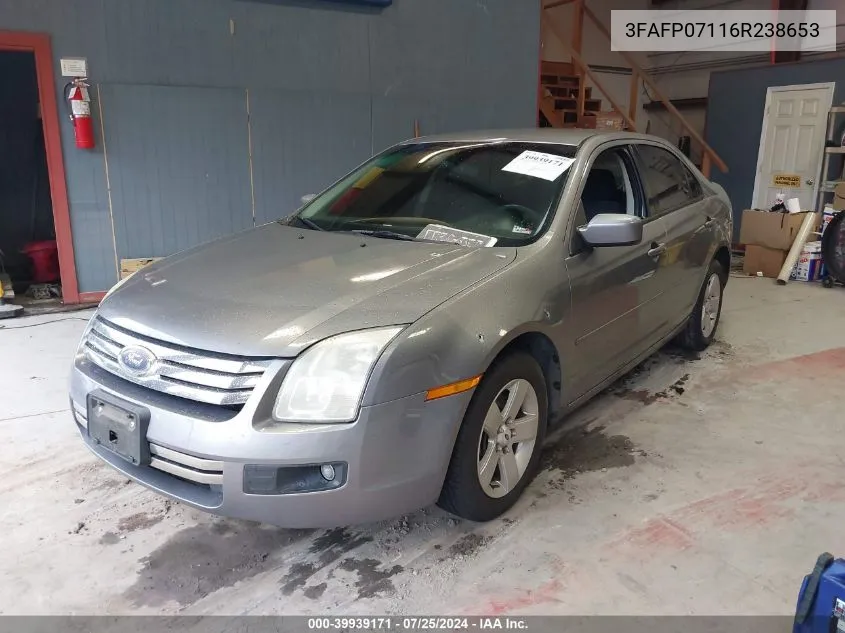 2006 Ford Fusion Se VIN: 3FAFP07116R238653 Lot: 39939171