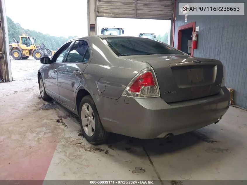 2006 Ford Fusion Se VIN: 3FAFP07116R238653 Lot: 39939171