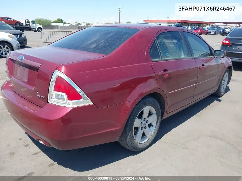 2006 Ford Fusion Se VIN: 3FAHP071X6R246467 Lot: 40030615