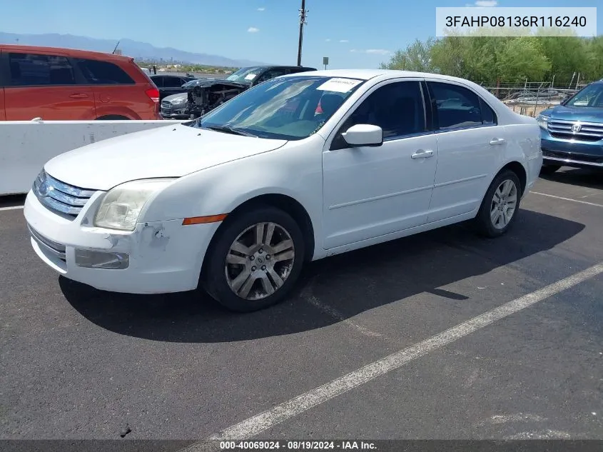 2006 Ford Fusion Sel VIN: 3FAHP08136R116240 Lot: 40069024