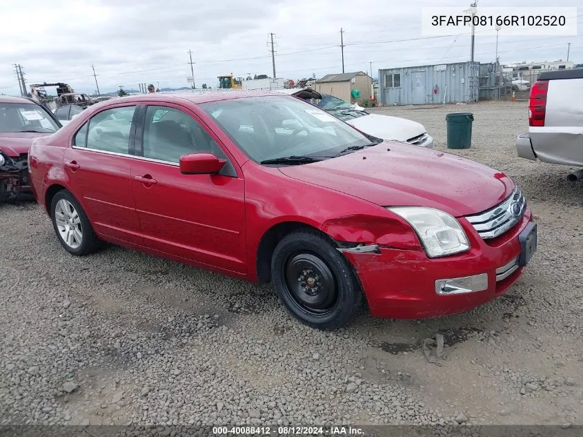 2006 Ford Fusion Sel VIN: 3FAFP08166R102520 Lot: 40088412