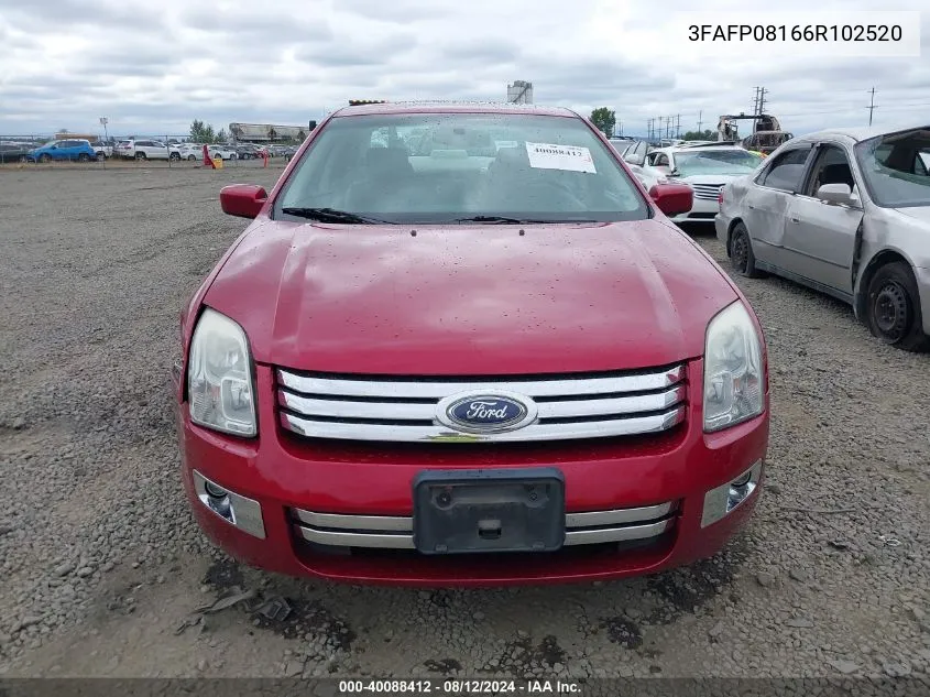 2006 Ford Fusion Sel VIN: 3FAFP08166R102520 Lot: 40088412