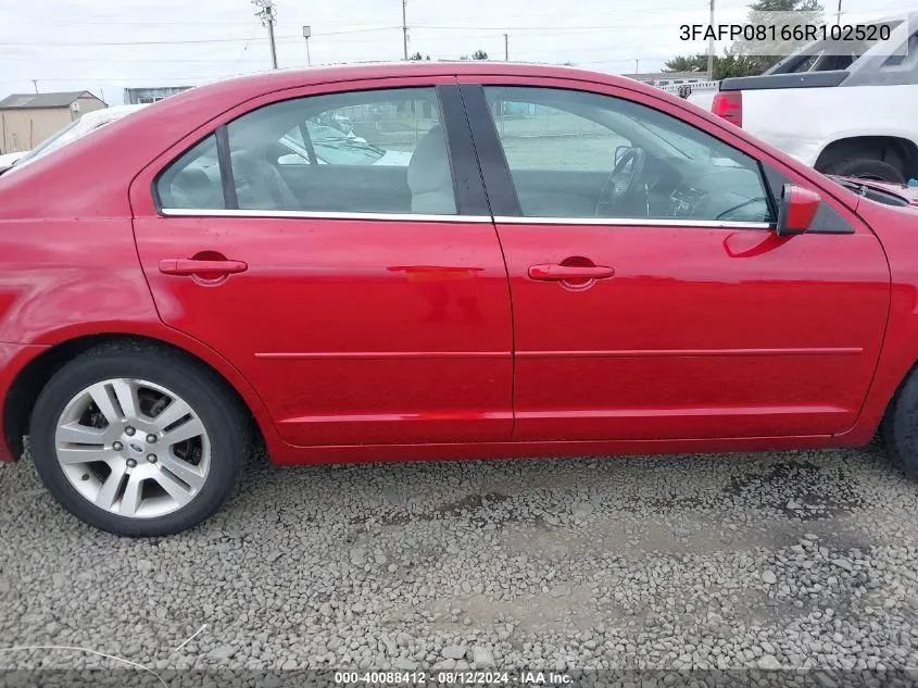 2006 Ford Fusion Sel VIN: 3FAFP08166R102520 Lot: 40088412