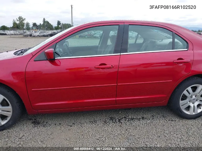 2006 Ford Fusion Sel VIN: 3FAFP08166R102520 Lot: 40088412