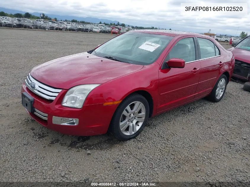 2006 Ford Fusion Sel VIN: 3FAFP08166R102520 Lot: 40088412