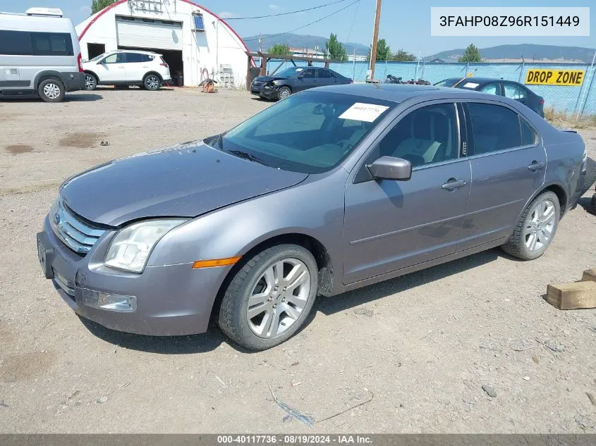 2006 Ford Fusion Sel VIN: 3FAHP08Z96R151449 Lot: 40117736