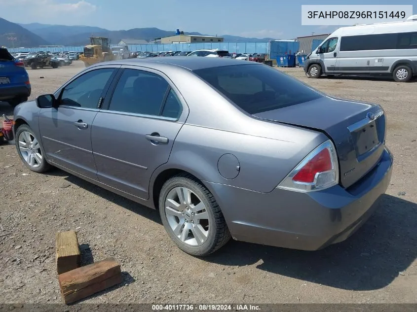 2006 Ford Fusion Sel VIN: 3FAHP08Z96R151449 Lot: 40117736