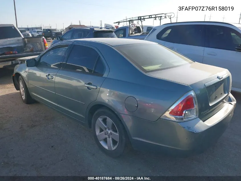 2006 Ford Fusion Se VIN: 3FAFP07Z76R158019 Lot: 40187684