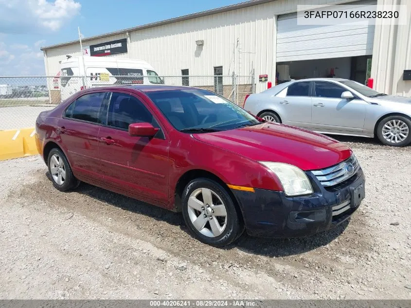 2006 Ford Fusion Se VIN: 3FAFP07166R238230 Lot: 40206241