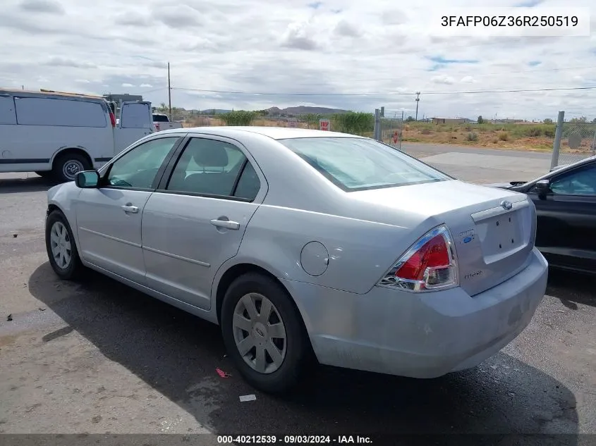 2006 Ford Fusion S VIN: 3FAFP06Z36R250519 Lot: 40212539