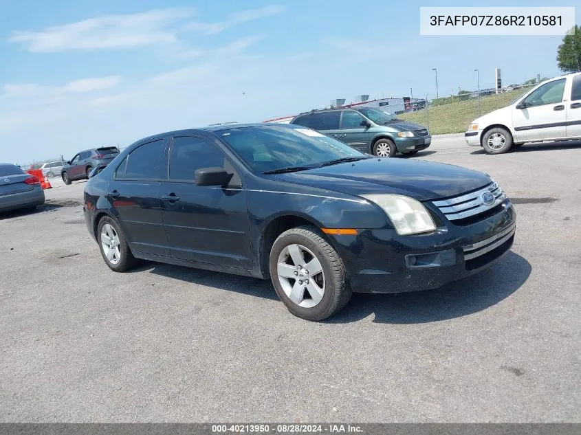 2006 Ford Fusion Se VIN: 3FAFP07Z86R210581 Lot: 40213950