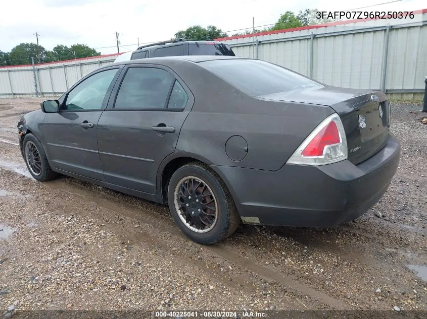 2006 Ford Fusion Se VIN: 3FAFP07Z96R250376 Lot: 40225041