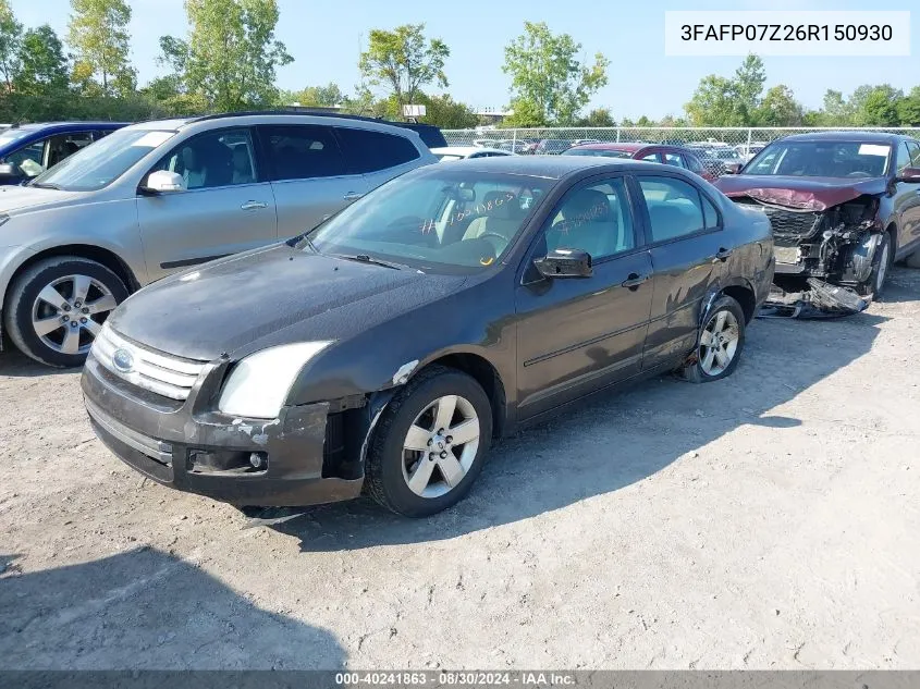 2006 Ford Fusion Se VIN: 3FAFP07Z26R150930 Lot: 40241863